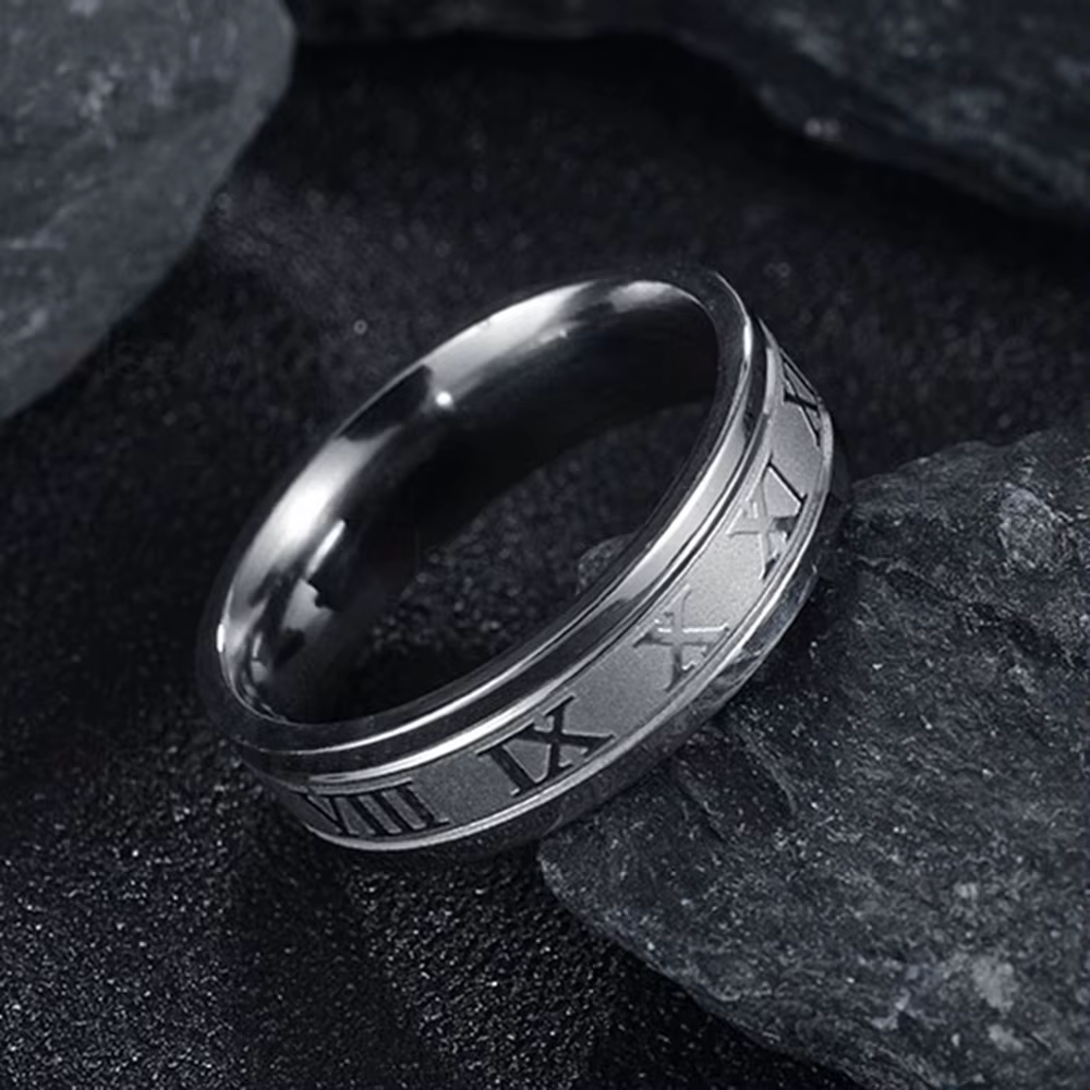 Seakissky classique mode acier inoxydable romain numérique hommes femmes bague Cool Punk haute quali