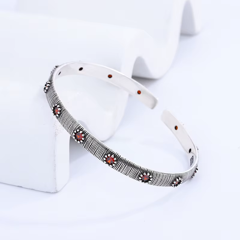 Bracelet rétro en argent thaïlandais pour femme, fleur élégante, cristal brillant, bijoux féminins, 