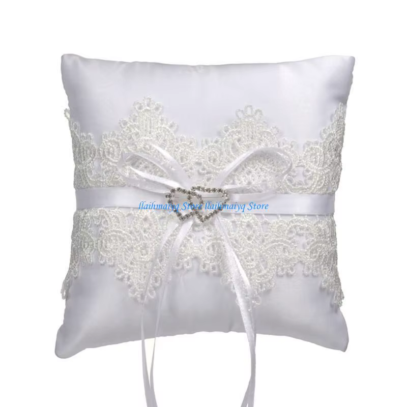 573b 15x15cm Anneaux Oreiller Western Wedding Props Bowknot Double Heart Rings Cushion