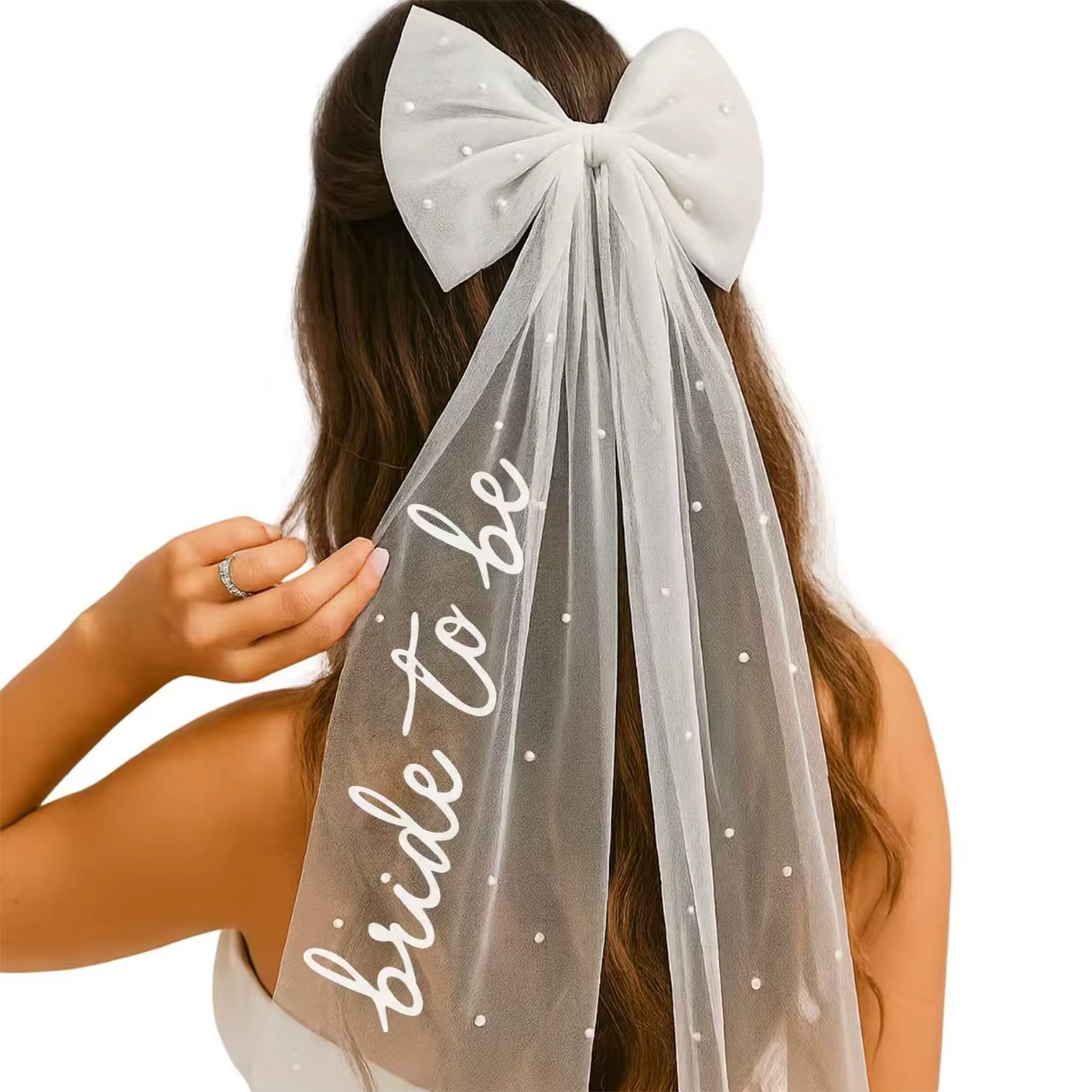 Voile de mariée blanc pour mariage, avec nœud en perles, en Tulle, fournitures de fête d'enterrement