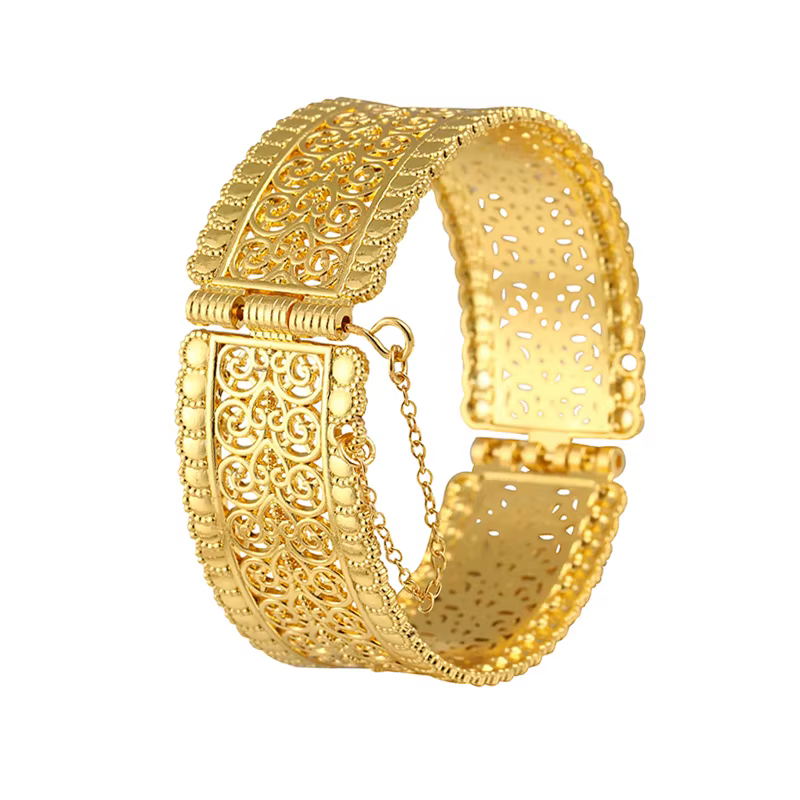 LUIZADA Bracelets de mariée plaqués or pour femme, manchettes ouvertes, bijoux marocains de luxe ave