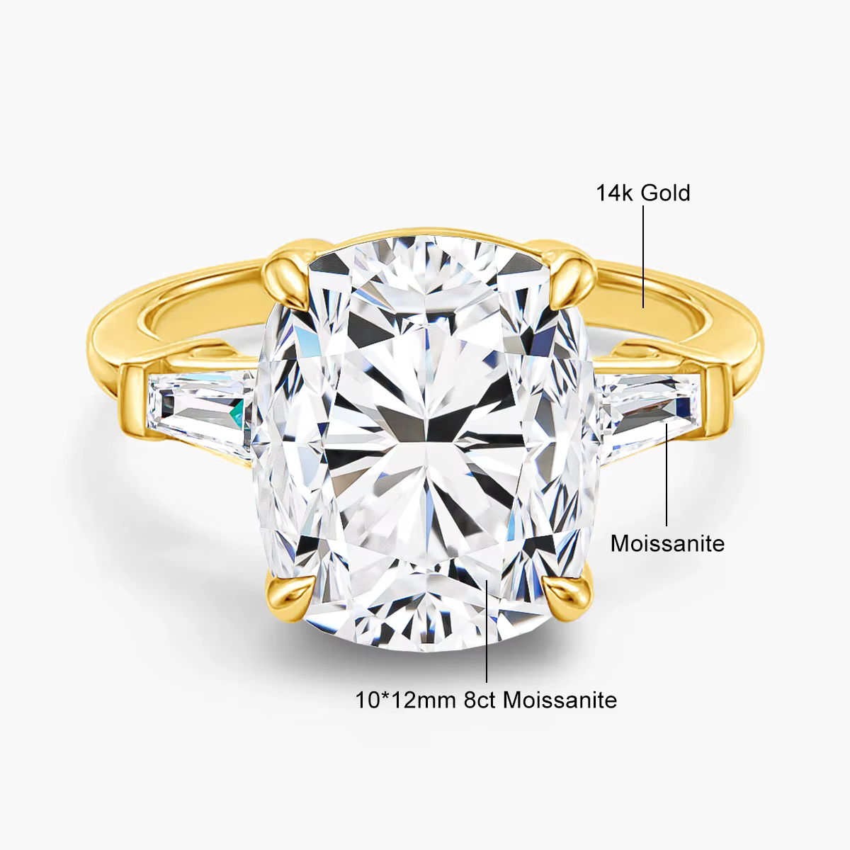 Bague de fiançailles en or 14 carats avec moissanite taille coussin 8,0 carats, clarté VVS1, certifi