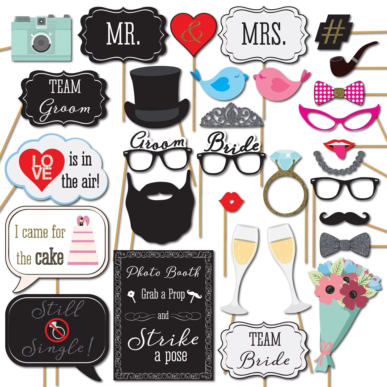 Accessoires photo pour fête de mariage, décoration DIY, moustaches, lèvres, lunettes, photomaton, ma
