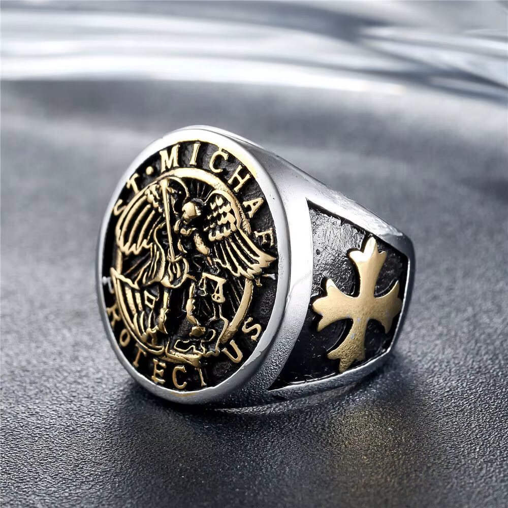 Bague Saint Michel en acier inoxydable pour homme, archange catholique, taille 7-15