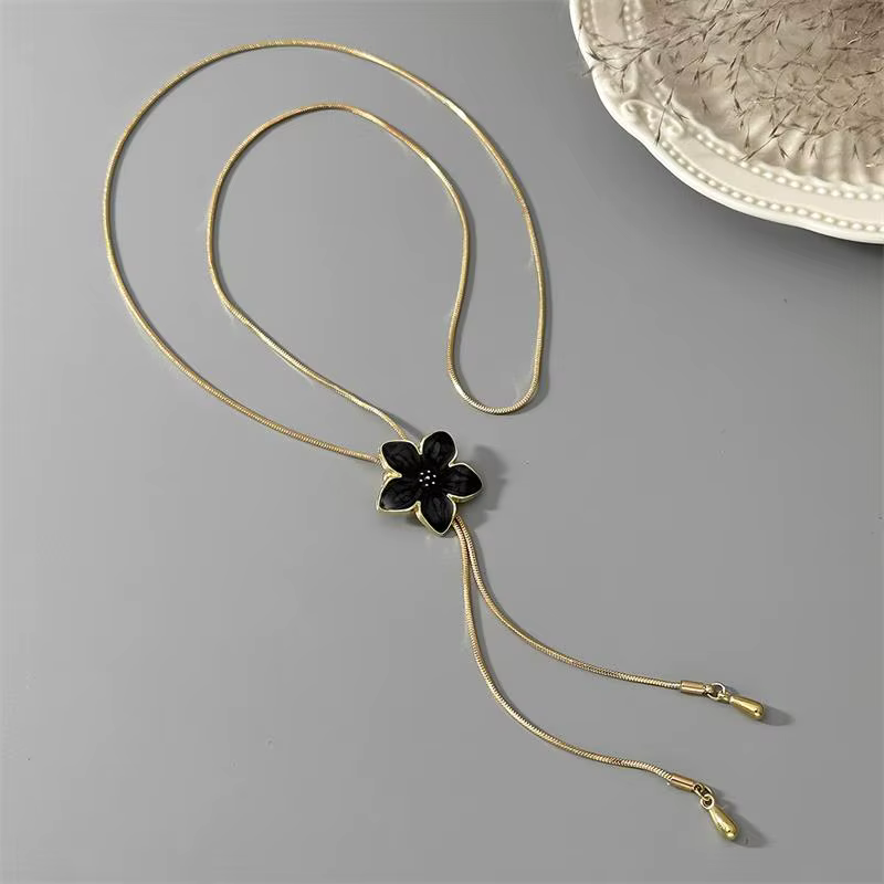 Collier Lariat Coquette Esthétique Fleur Colorée pour Femme, Chaîne Serpent Réglable en Y, Collier B