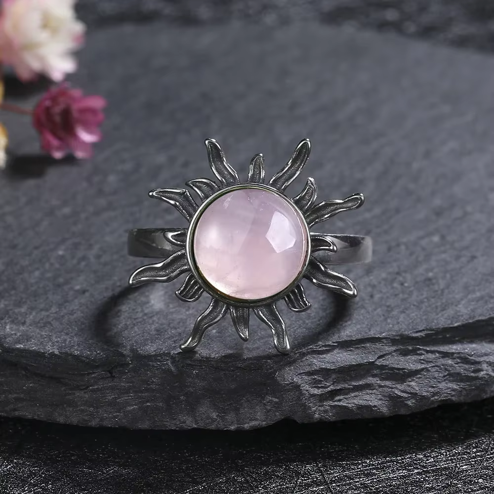 Bague Vintage en argent Sterling S925, ovale, ronde, Quartz Rose naturel, pierre Rose en forme de so