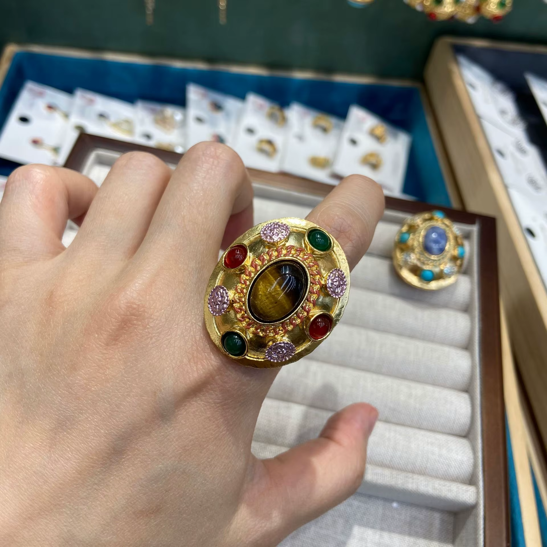 Bague ouverte en argent S925 avec lapis lazuli naturel pour femme