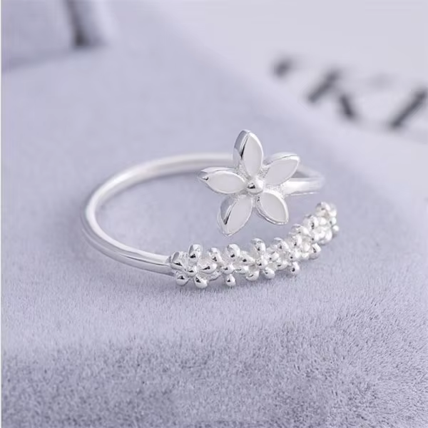 Bagues à fleurs romantiques roses pour femmes, Zircon brillant, branche de fleur de cerisier, coquil