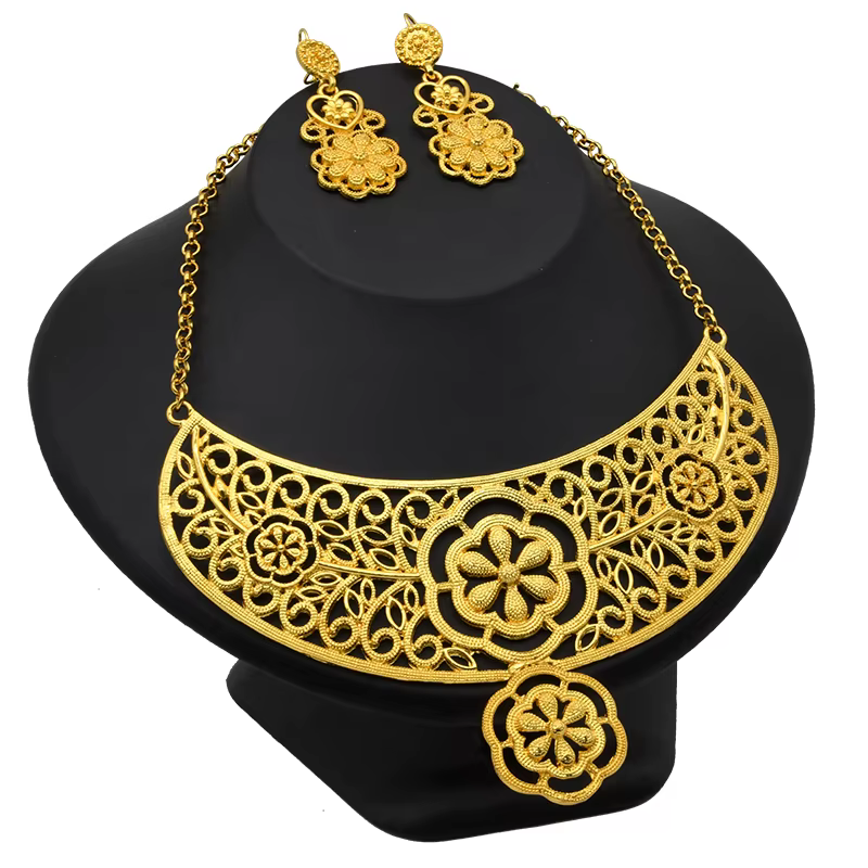 Parure de bijoux nigériens pour femmes, collier carré, boucles d'oreilles, bracelets de mariage coul