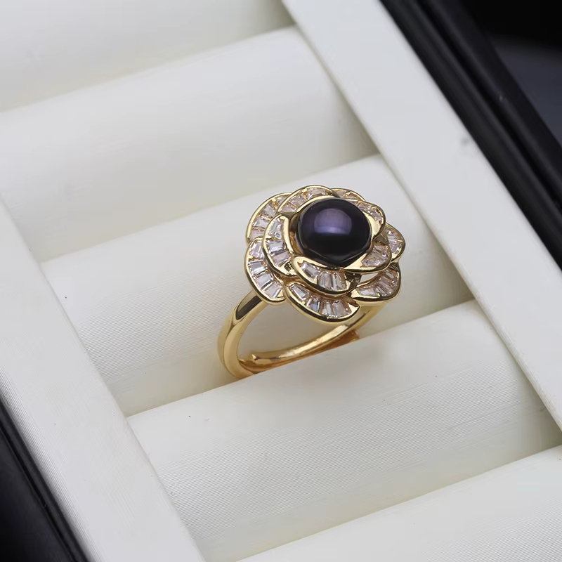 Bagues en perles d'eau douce naturelles blanches pour femmes, jolie bague en argent sterling 925 rég
