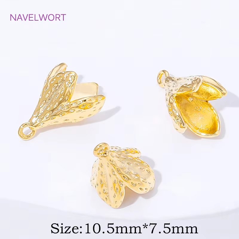 Capuchons de perles en laiton plaqué or 18 carats en forme de bourgeon de fleur avec connecteurs de 