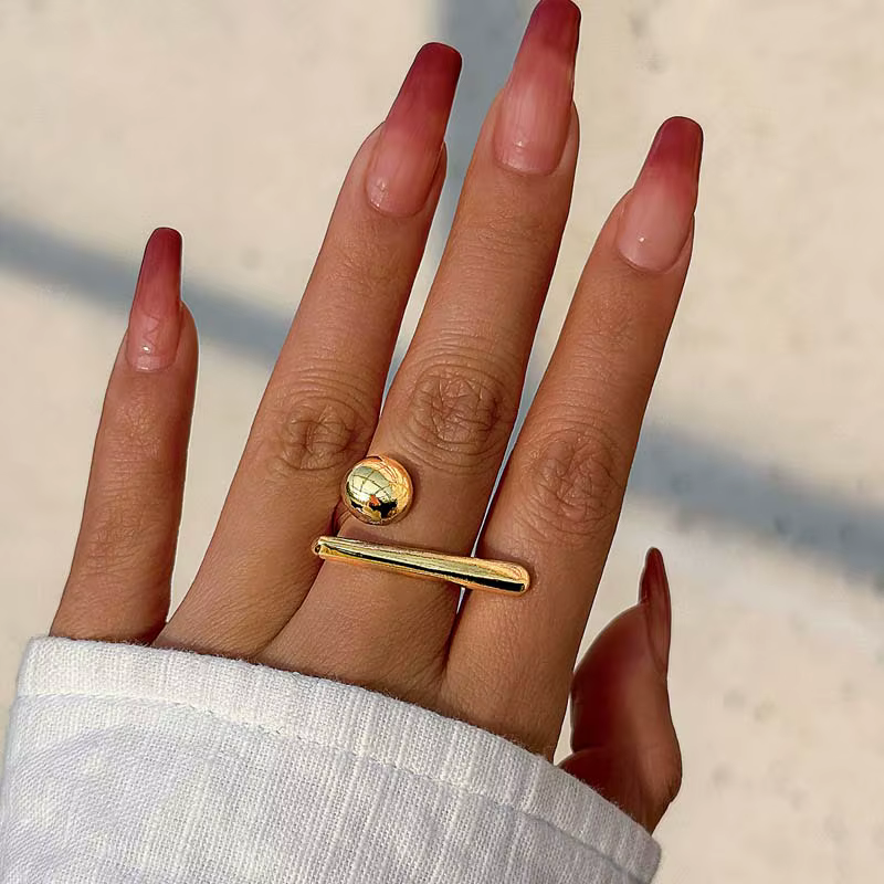 Bague ouverte boule géométrique irrégulière créative pour femmes et hommes, Punk, ligne de couleur o
