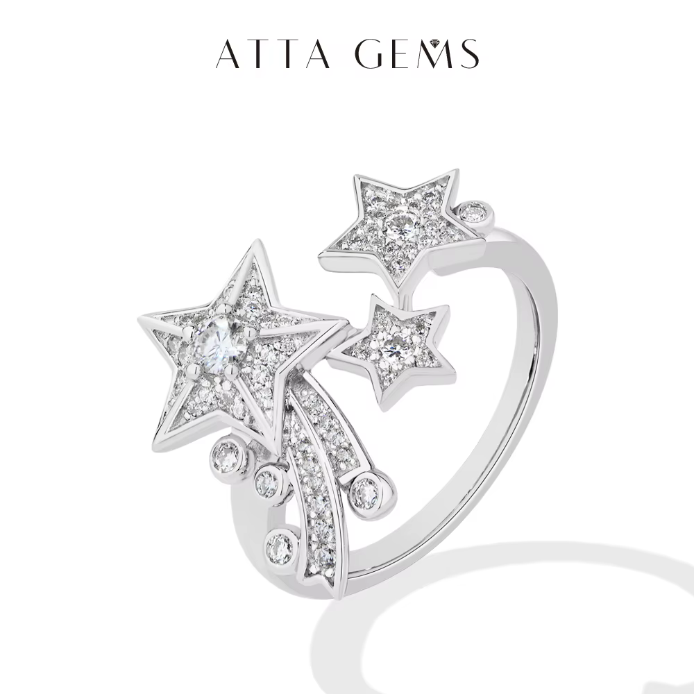 ATTAGEMS – bagues de luxe légères en forme d'étoile Moissanite pour femmes, en argent Sterling 925,