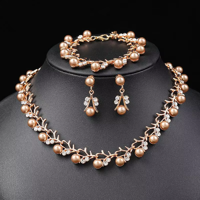 Ensemble de bijoux rétro pour femmes, 3 pièces/ensemble, strass, perles artificielles, fête de maria