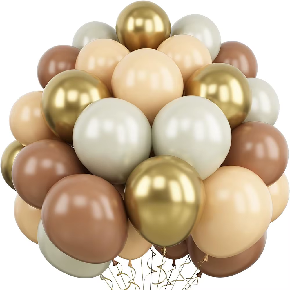 Ballon marron et or, 60 paquets de ballons rétro marron crème de 30,48 cm, ballon beige marron, ball