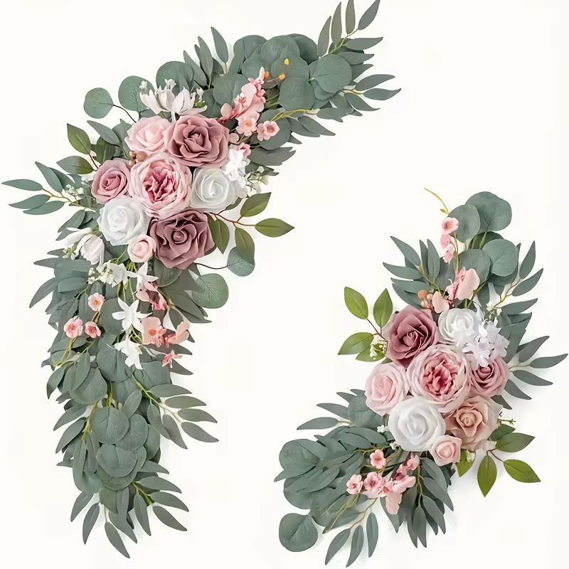 2 pièces de fleurs décoratives pour mariage, couronnes de roses artificielles, adaptées à la décorat