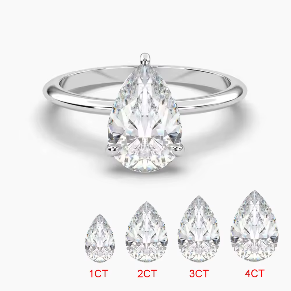 Bagues Moissanite couleur D coupe poire 1-4 Carat, en argent Sterling 925, goutte d'eau, diamant, ba
