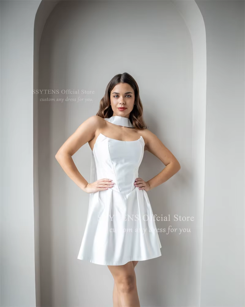 SSYTENS Simple robes De soirée De Mariage courtes pour mariée sans bretelles au-dessus du genou Robe