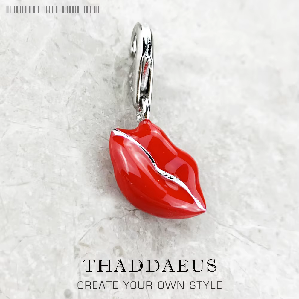 Pendentif à breloque lèvres baiser rouges pour femmes, en argent Sterling 925, accessoires de bijoux