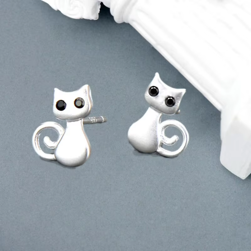 Buyee 925 en argent Sterling petite boucle d'oreille chat mignon boucle d'oreille pour femme fille m