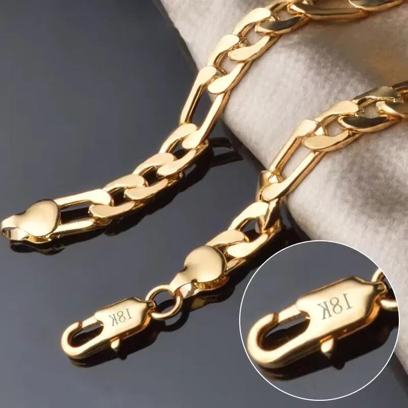 Bracelet en or de 8 pouces, couleur or/argent, chaîne Figaro sur le côté, pour femmes et hommes, bij