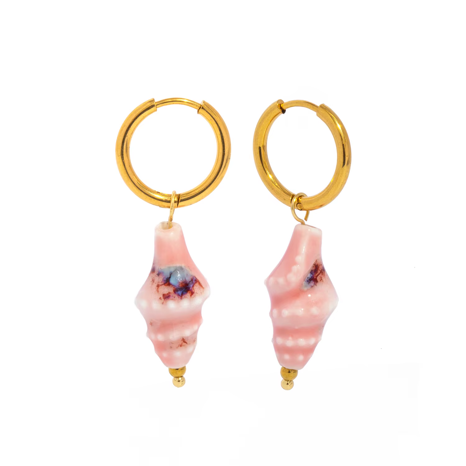 Boucles d'oreilles pendantes conque pour femmes, en céramique colorée avec cercles en acier inoxydab