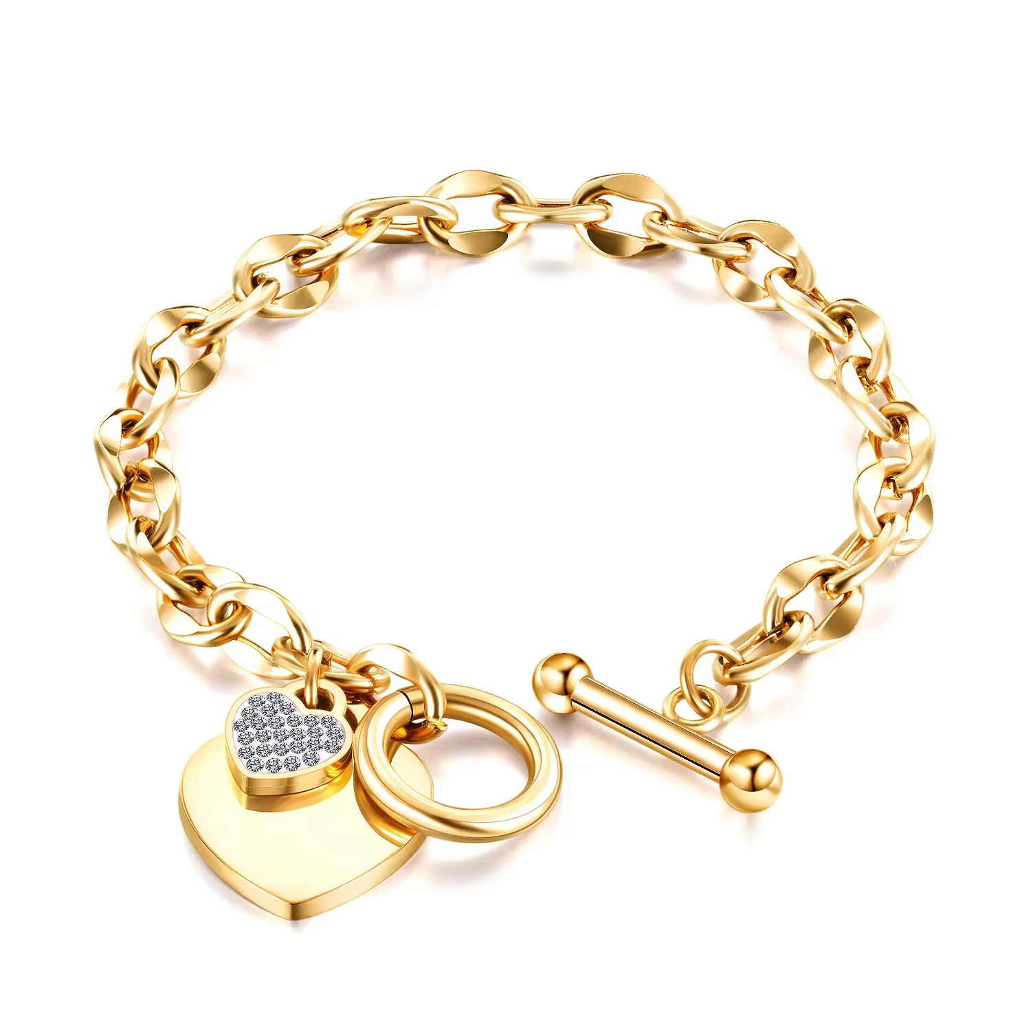Bracelets en acier inoxydable pour femmes, couleur or/argent, forme de cœur, zircone, bracelet de ha