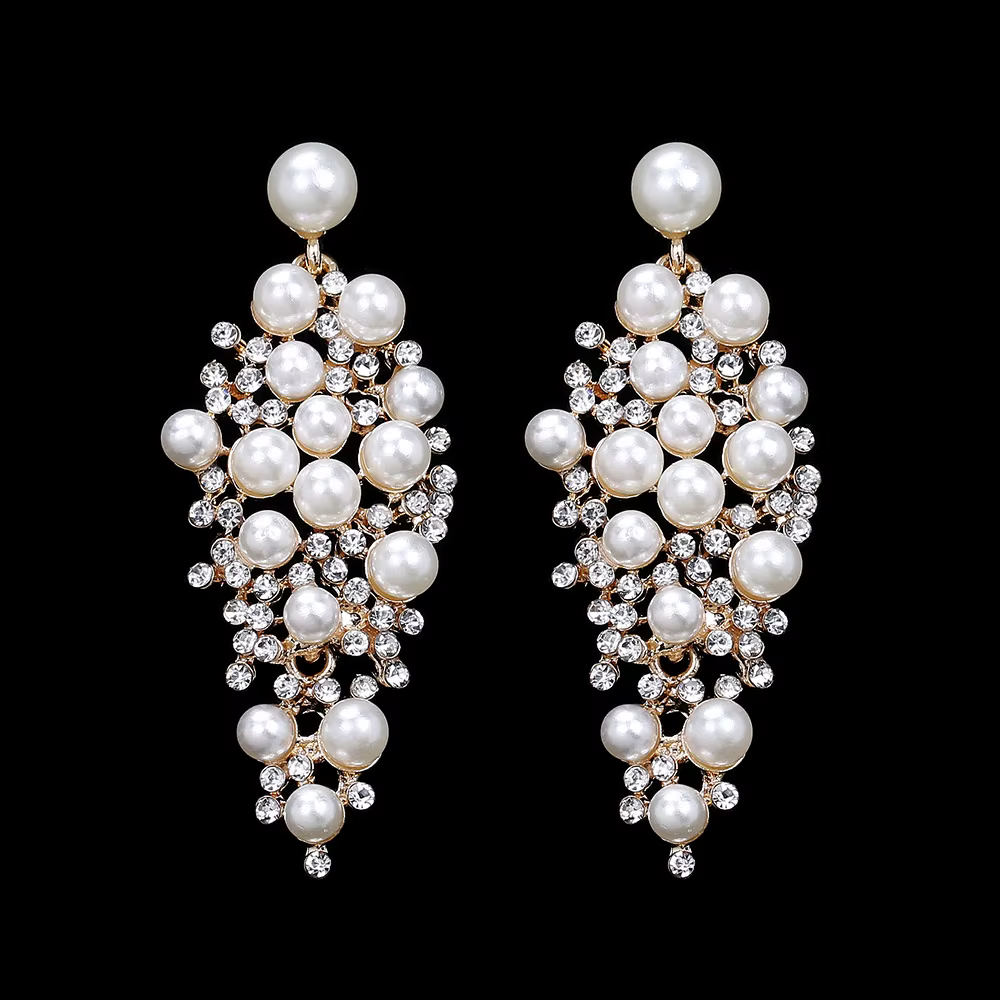 BLIJERY luxueux cristal simulé perle mariée grandes longues boucles d'oreilles pour les femmes décla