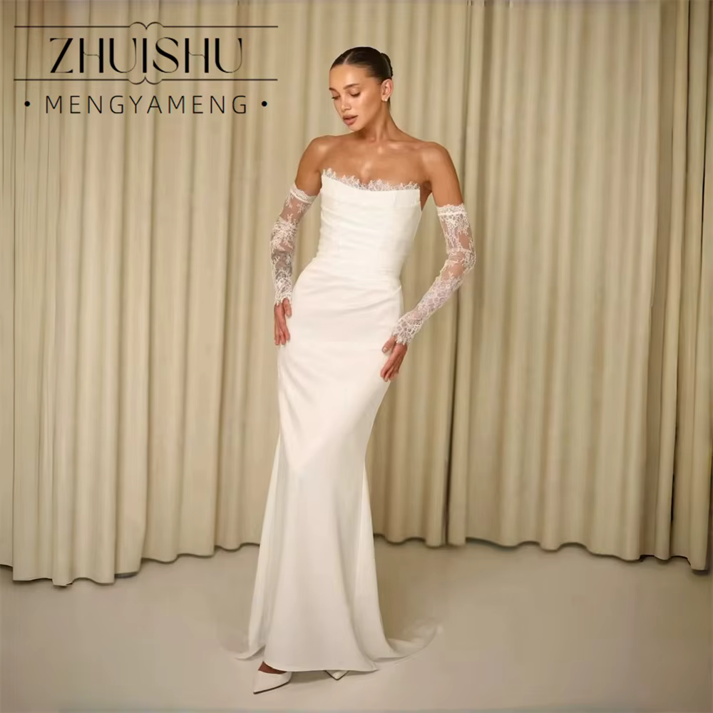 ZHUISHU Robe de mariée sirène chic en dentelle, illusion, col cœur, manches détachables, longue, per