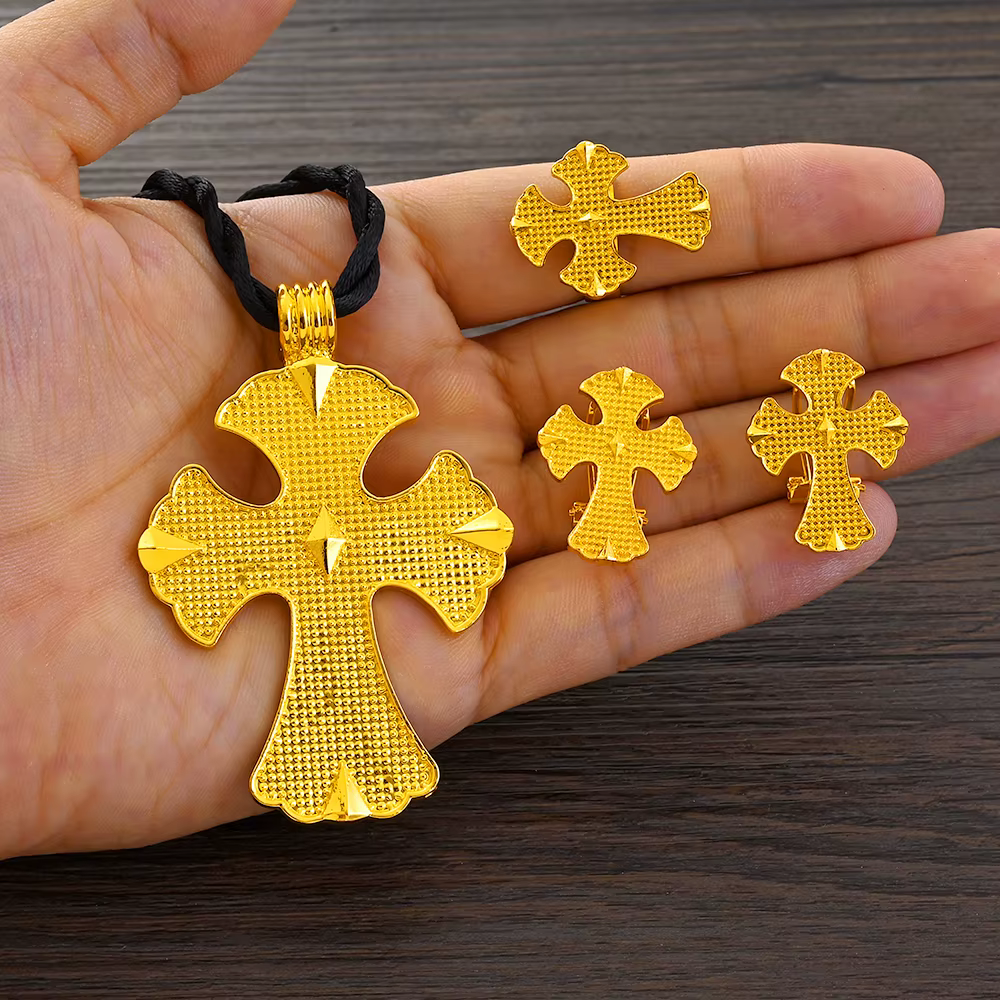 Ensembles de bijoux éthiopiens pour femmes, grand pendentif, colliers de la présidence, boucles d'or
