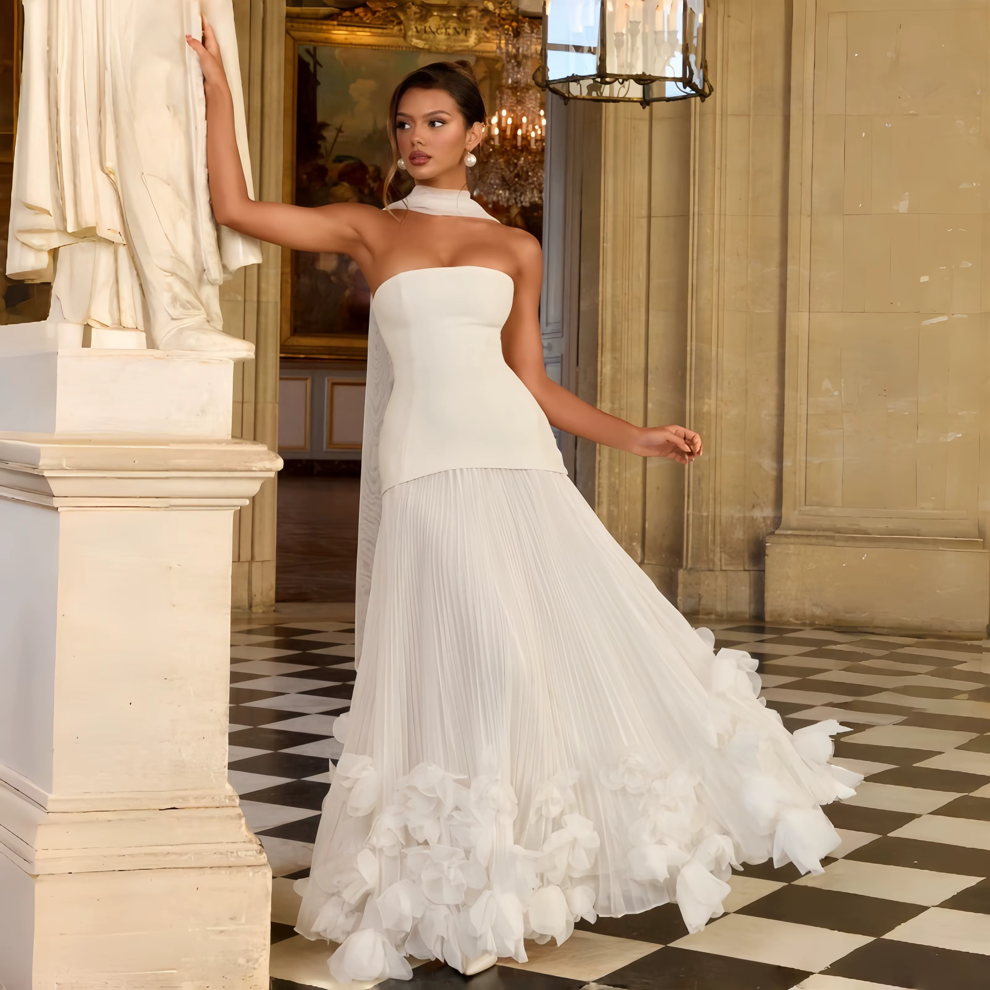 Robes de soirée formelles pour femmes, blanches, sans bretelles, longues, avec ceinture, dos nu, fle