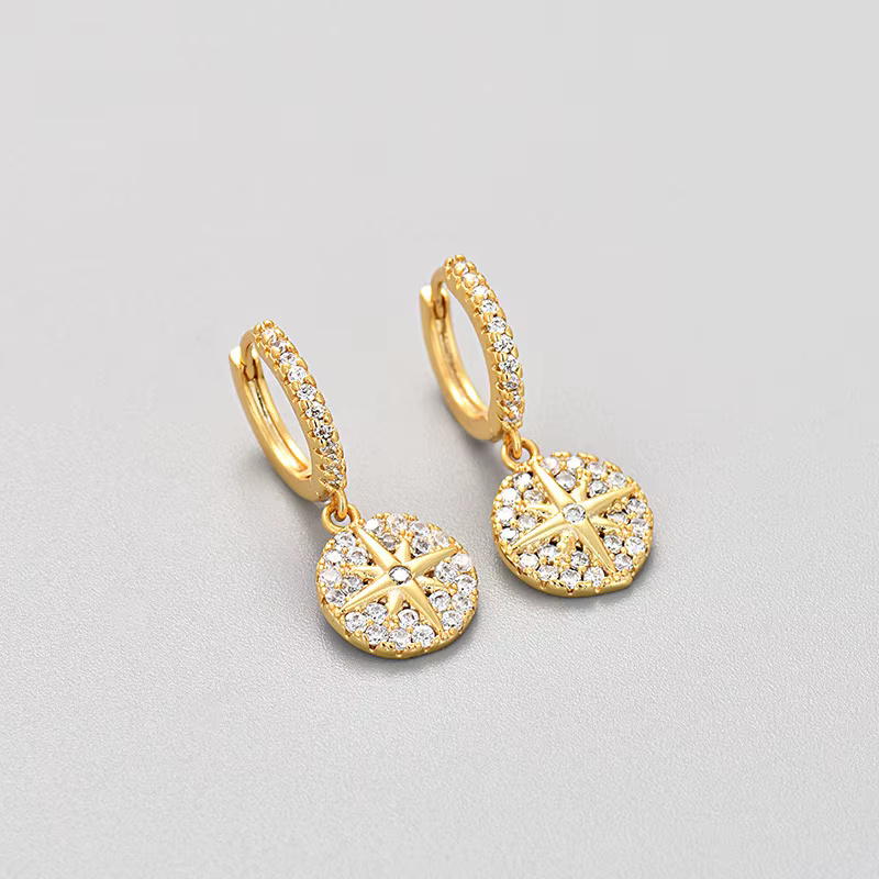 Boucles d'oreilles rondes en argent Sterling 925 pour femmes, faites à la main, en Zircon doré, acce