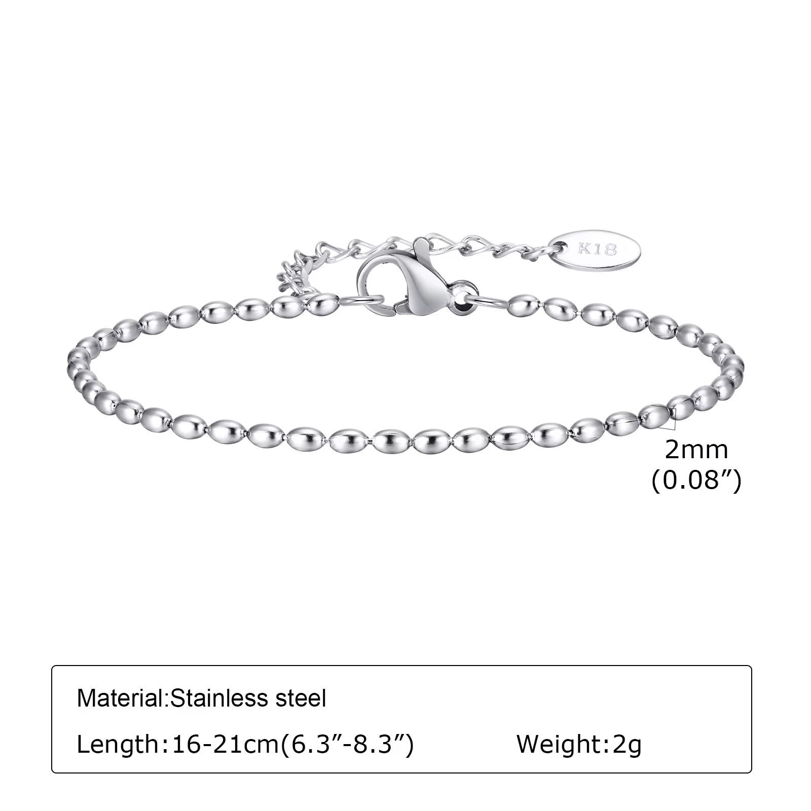 Bracelet de perles de couleur argent Chic fait à la main en acier inoxydable pour femmes et hommes, 