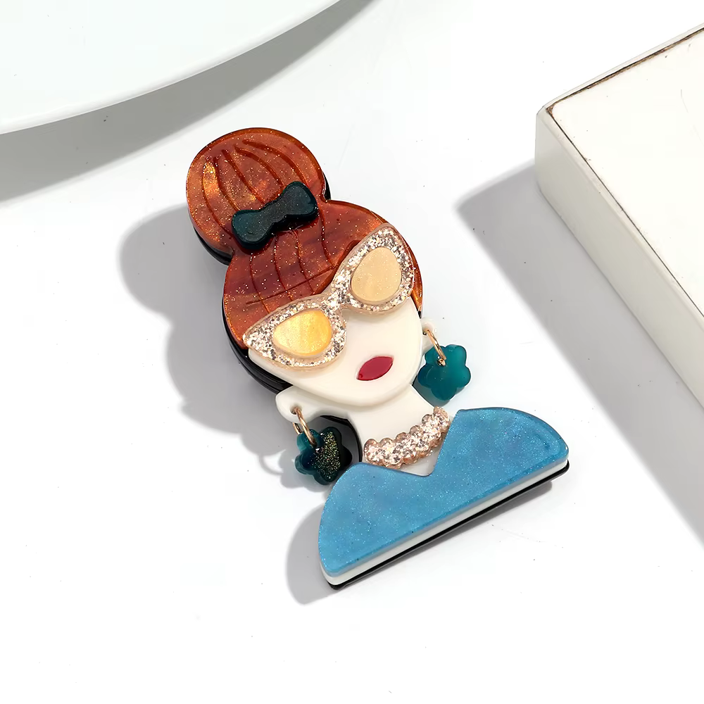 Broches en résine pour femmes Pretty Bun, épingles à badges en acrylique avec figurines de dames mig