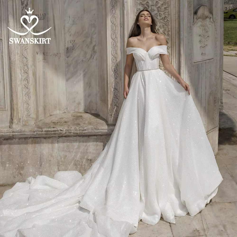 Robe De mariée brillante sans manches, en cristal, ligne a, personnalisée, SwanSarah DY01, 2025