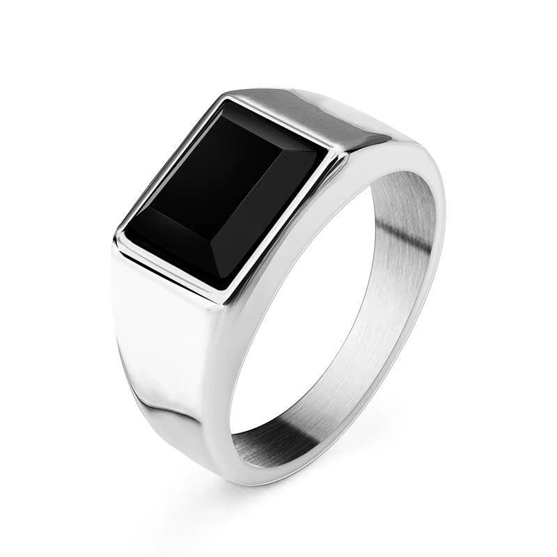 Bague géométrique en pierre noire, couleur or, en acier inoxydable, bijoux fins minimalistes pour ho