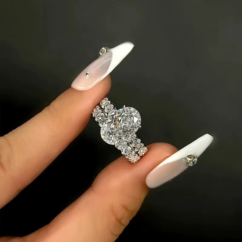 Ensemble de matiques de promesse en or blanc 14 carats pour hommes et femmes, diamant de laboratoire