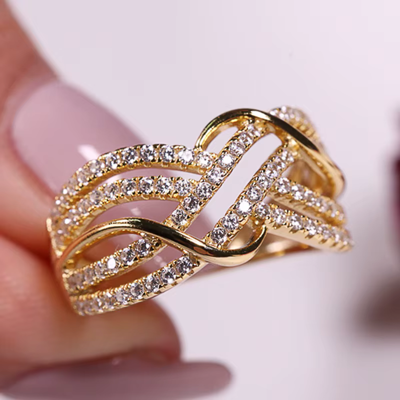 Huitan – bagues croisées tendance pour femmes, accessoires de mariage avec éblouissant CZ Twist, bij