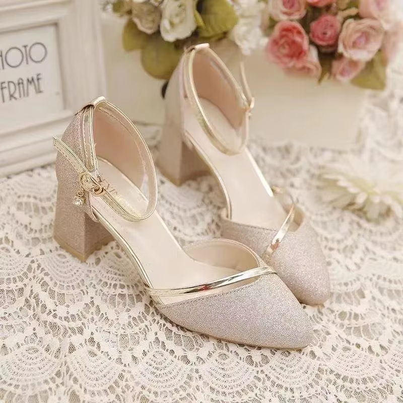 Noir mode haute qualité femmes argent mariage dames chaussures de fête ourlet commerce chaussures à 