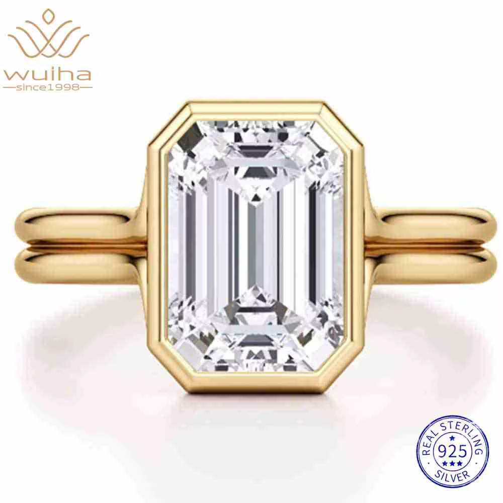 WUIHA – bague de fiançailles en argent Sterling 925, coupe émeraude 2 CT, GRA, véritable pierre préc