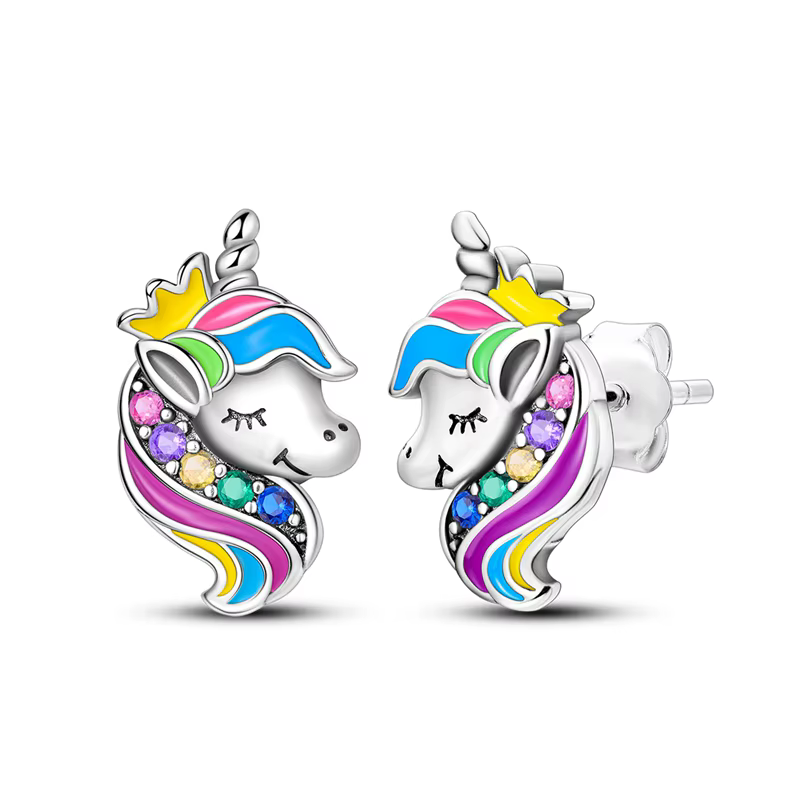 Boucles d'oreilles couronne licorne en argent Sterling 925 pour femmes, boucles d'oreilles colorées 