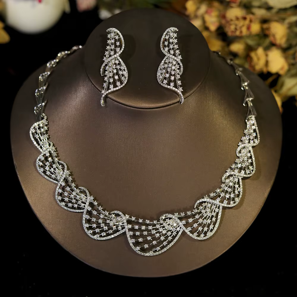 Ensemble de bijoux de luxe en cristal, collier circulaire en zircone cubique pour femmes, accessoire