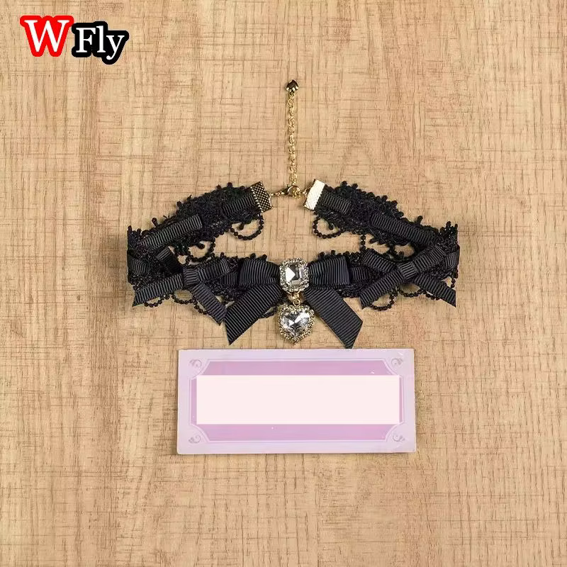Lolita sous-culture Y2K pour fille, nœud fait à la main, Double couche de perles, pierres précieuses