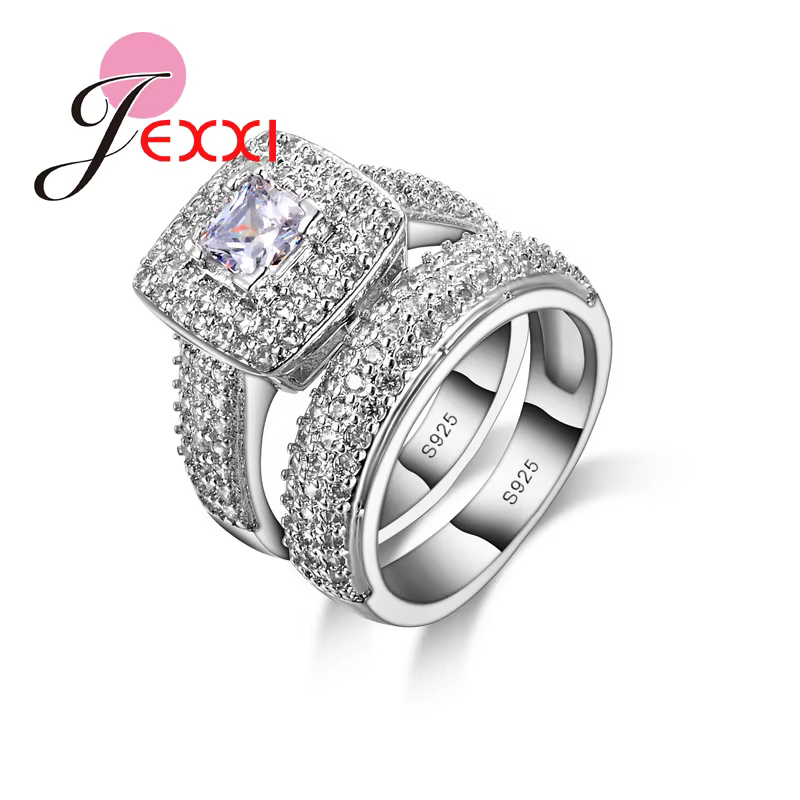 Ensemble de bagues de mariage en argent Sterling 925 pour femmes, Bijoux de luxe Vintage en cristal 
