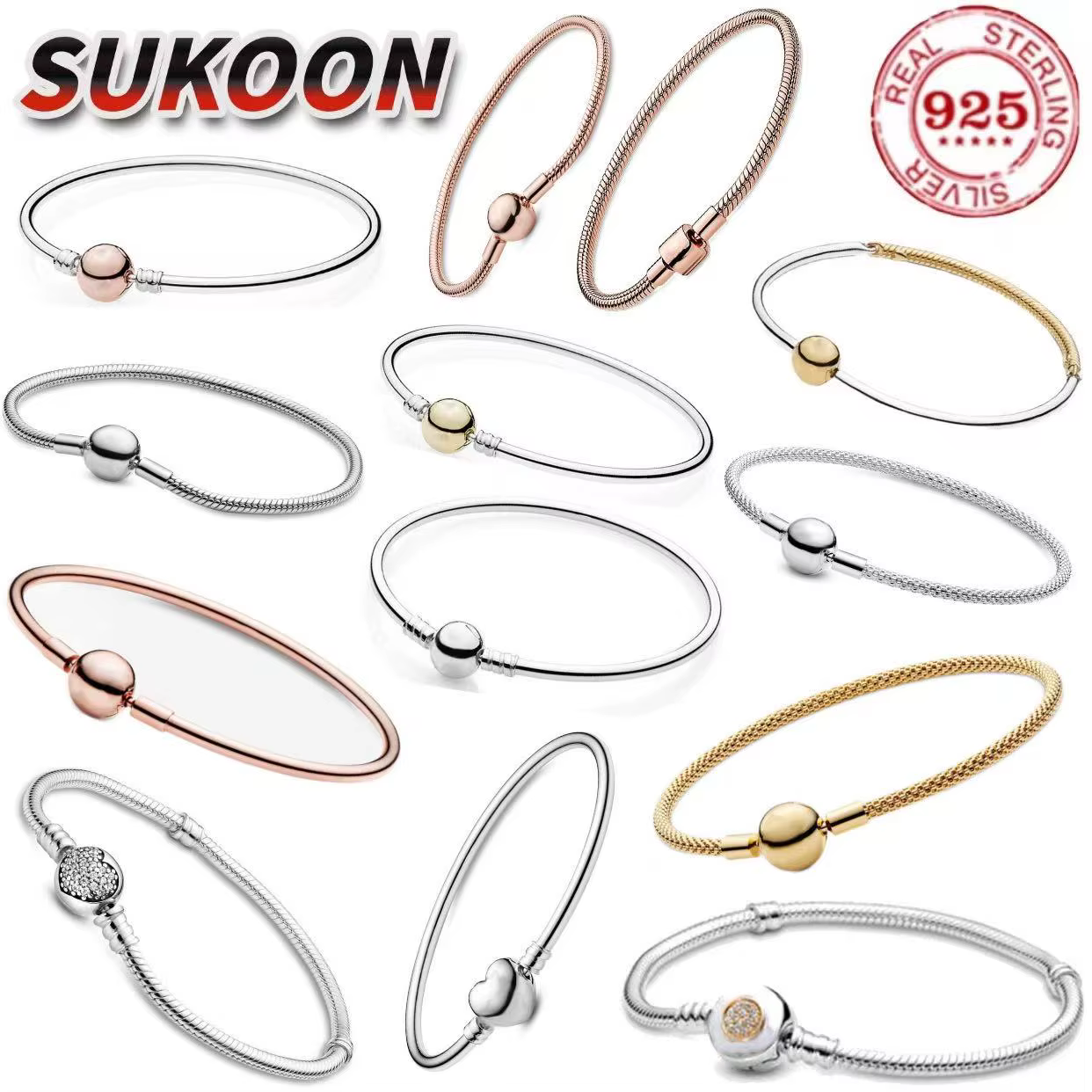 Bracelet classique en argent pur 925% pour femmes, breloque ronde à la mode, bijoux de luxe originau