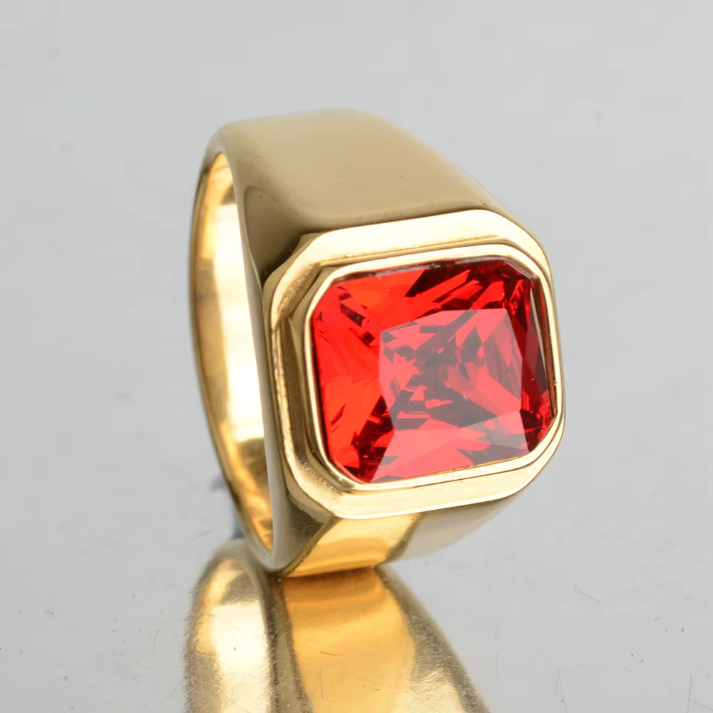 Bague en acier inoxydable pour hommes, ne se décolore pas, couleur or, noir, décontracté, carré roug