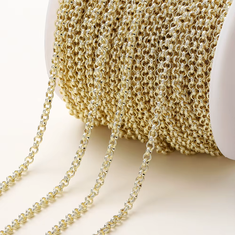 Rouleau de chaînes à maillons croisés en laiton plaqué or 14K 18K, 1 mètre/rouleau, 4mm, pour la fab
