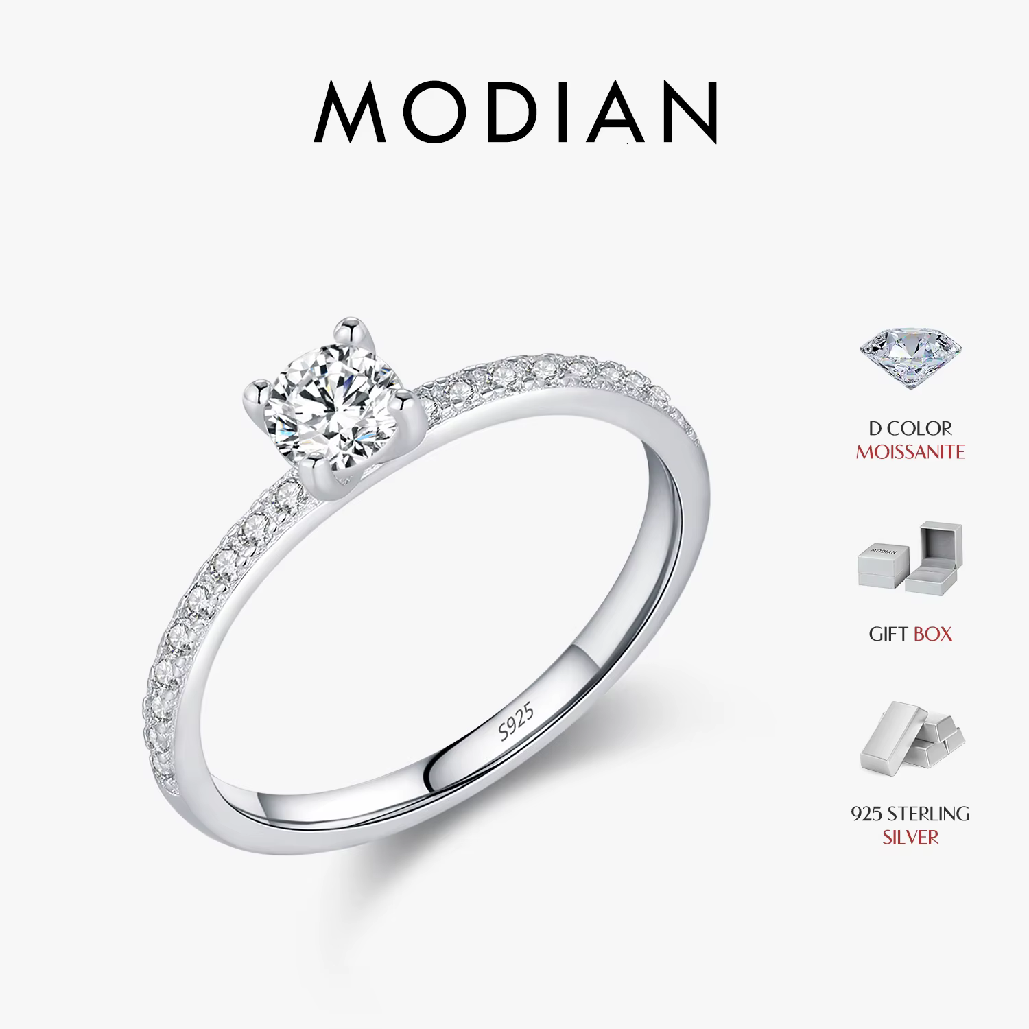 MODIAN D couleur Moissanite bague délicate carré 925 en argent Sterling laboratoire diamant bague po
