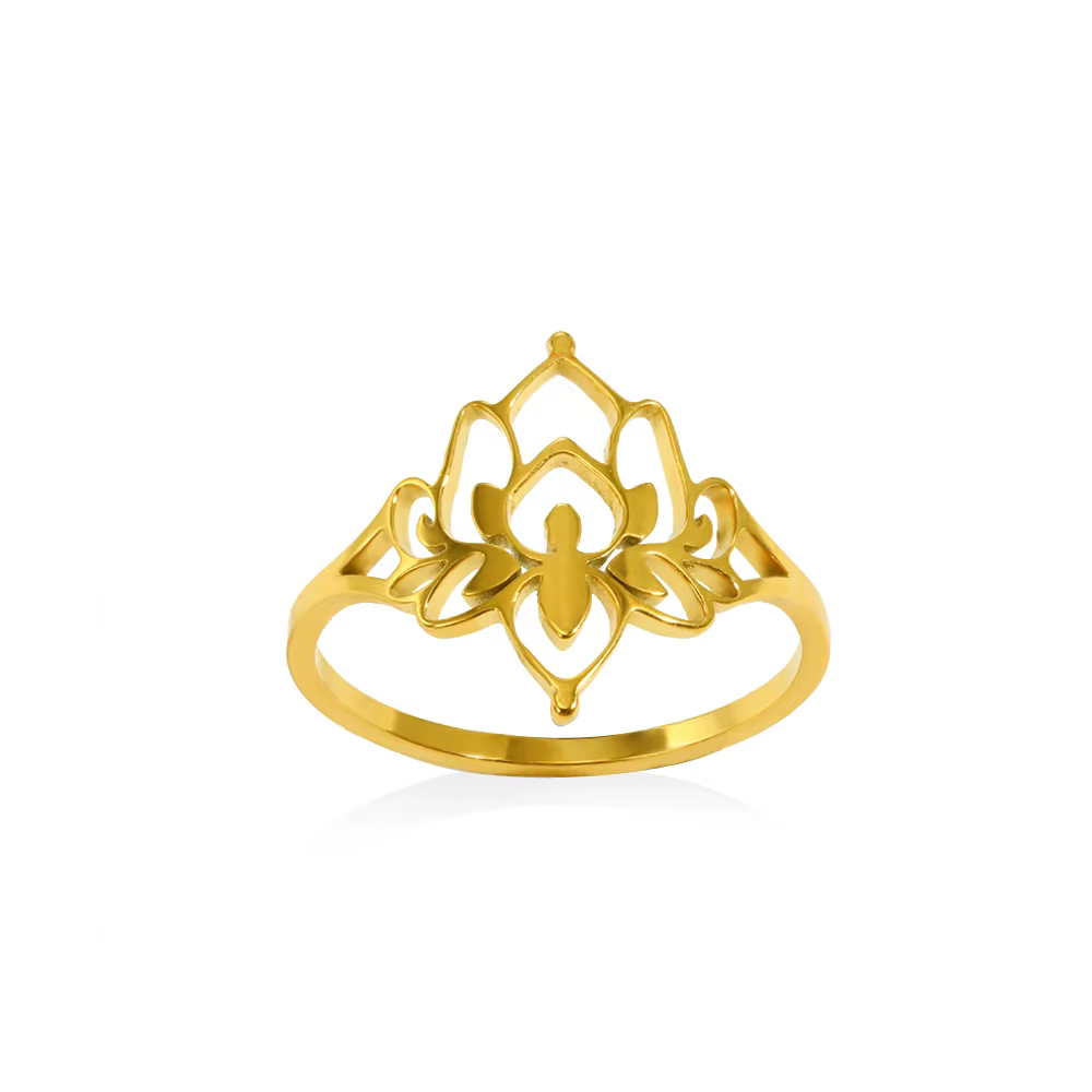 Bague fleur de Lotus en acier inoxydable pour femmes, couleur or, Vintage, pierre opale, ovale, fleu