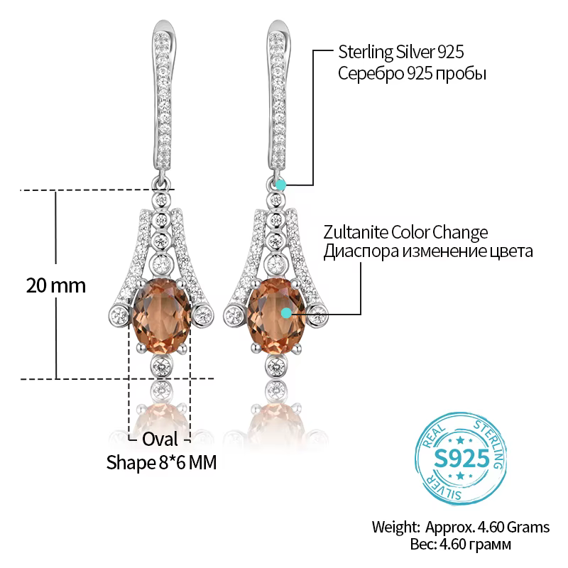 ATTAGEMS-Boucle d'oreille en argent regardé S925 pour femme, pierre de changement de couleur, forme 